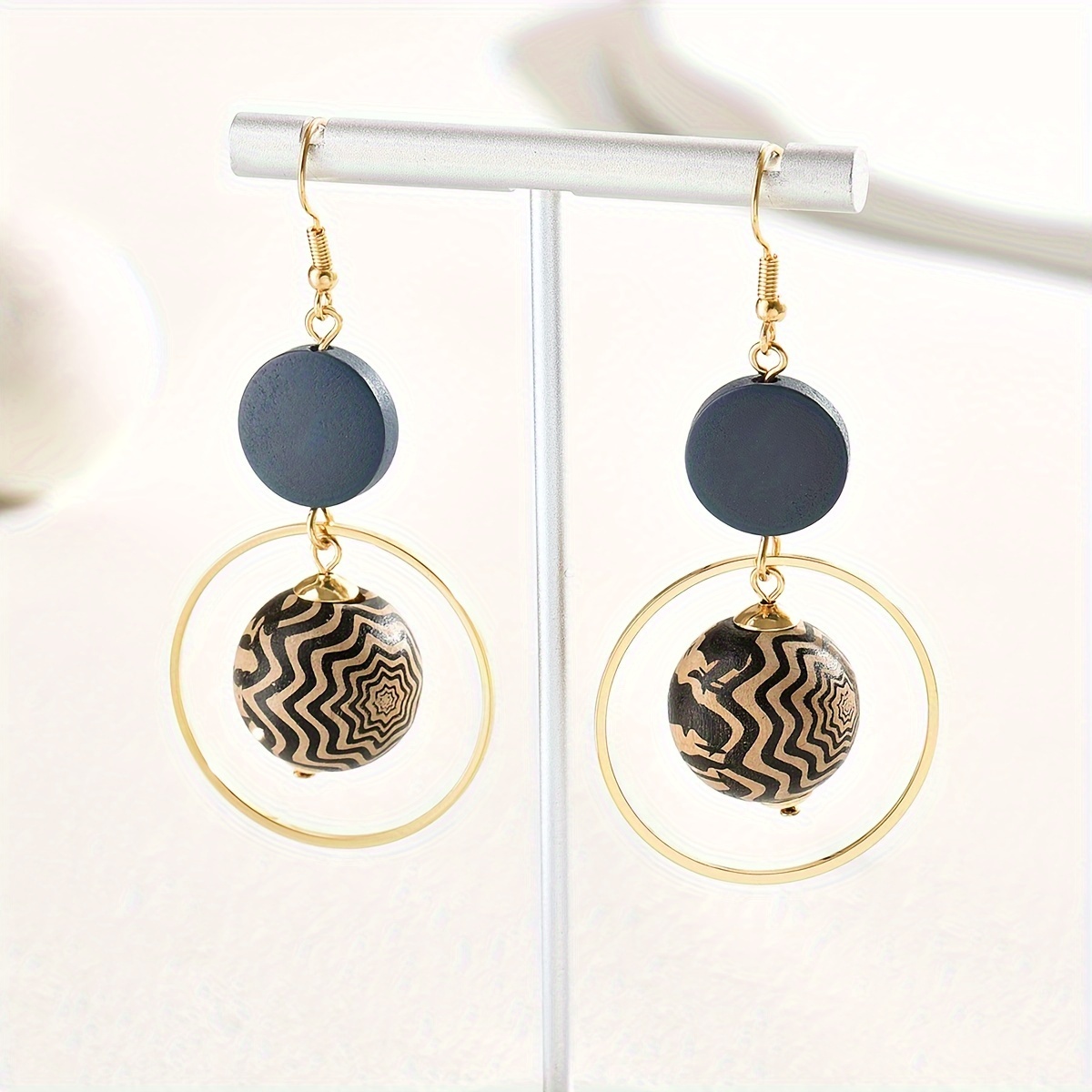 Bohemian Wooden Bead Dangle Earrings